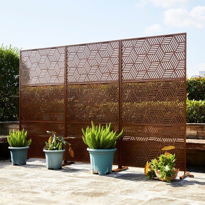 Glitzhome Écran de séparation de pièce, pare-vue à 3 panneaux, motif floral galvanisé, 1,8 m (6 pieds)