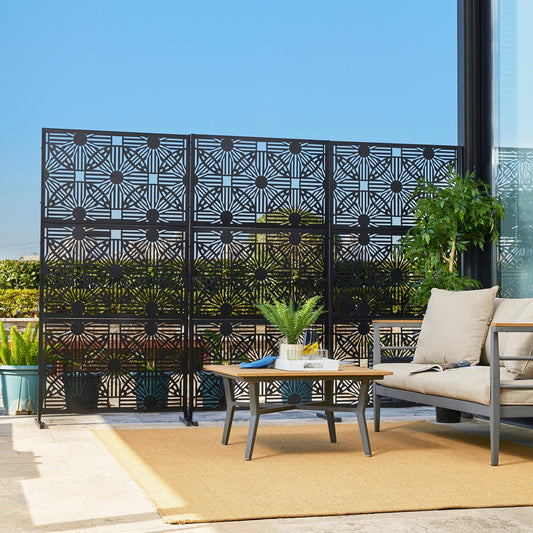 Glitzhome Écran de séparation de pièce, pare-vue à 3 panneaux, motif floral galvanisé, 1,8 m (6 pieds)