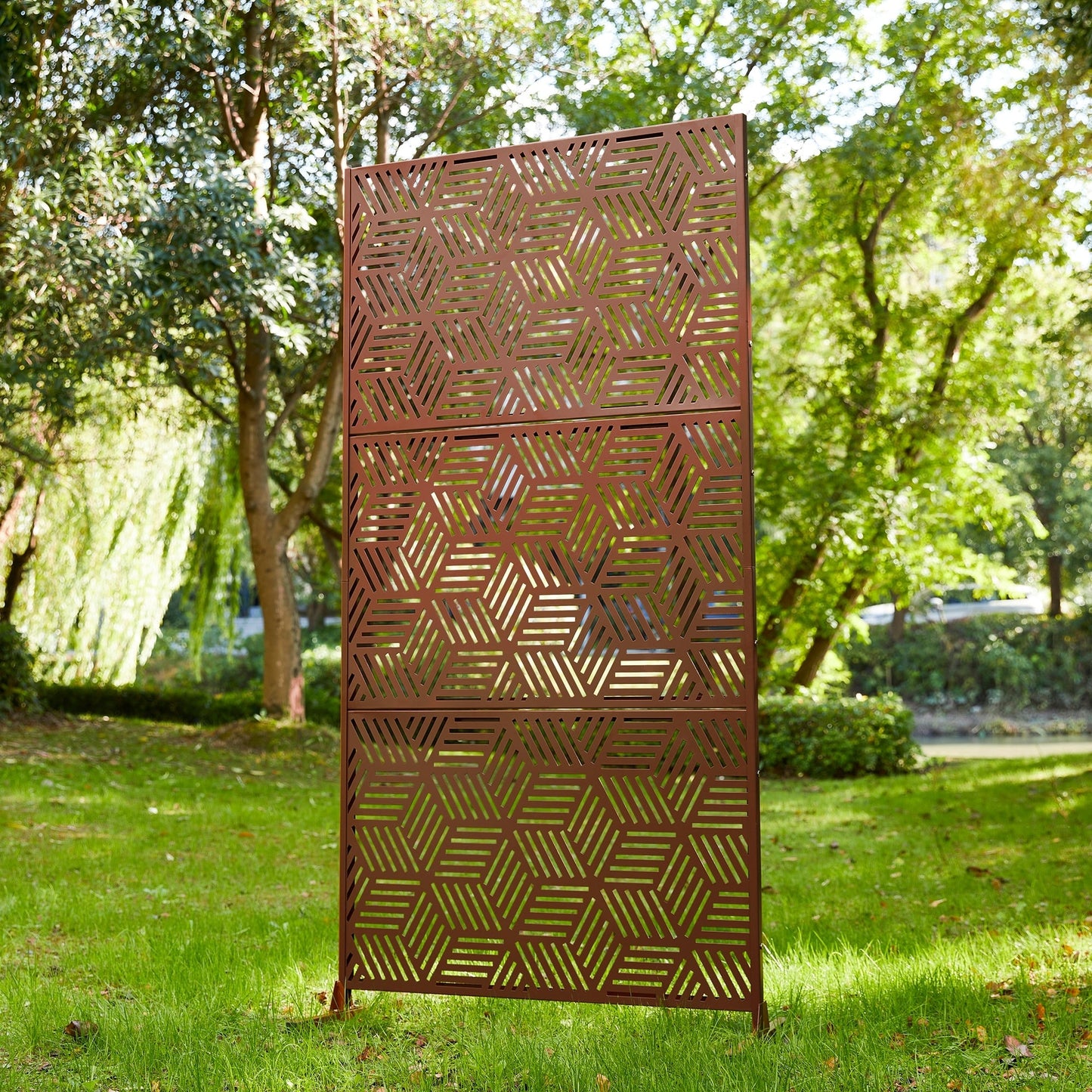 Glitzhome Écran de séparation de pièce, pare-vue à 3 panneaux, motif floral galvanisé, 1,8 m (6 pieds)