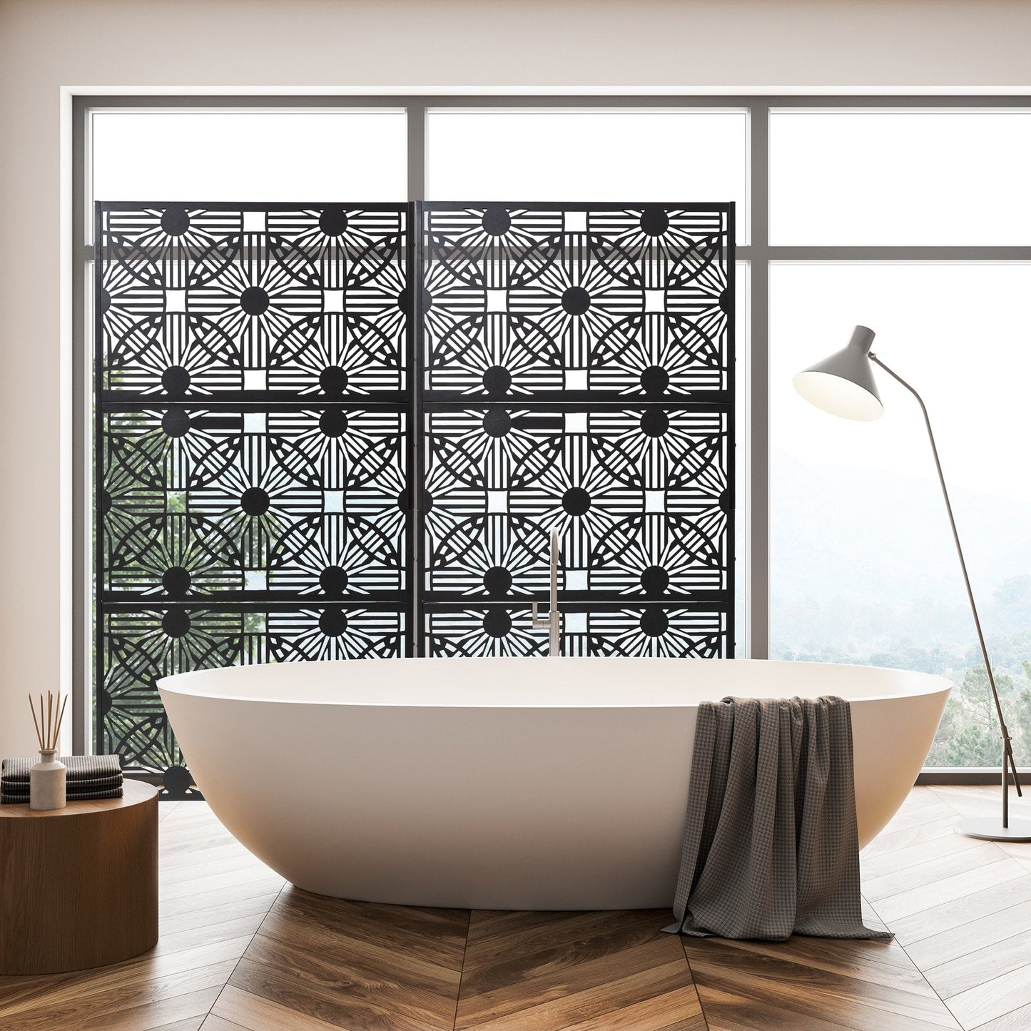 Glitzhome Écran de séparation de pièce, pare-vue à 3 panneaux, motif floral galvanisé, 1,8 m (6 pieds)