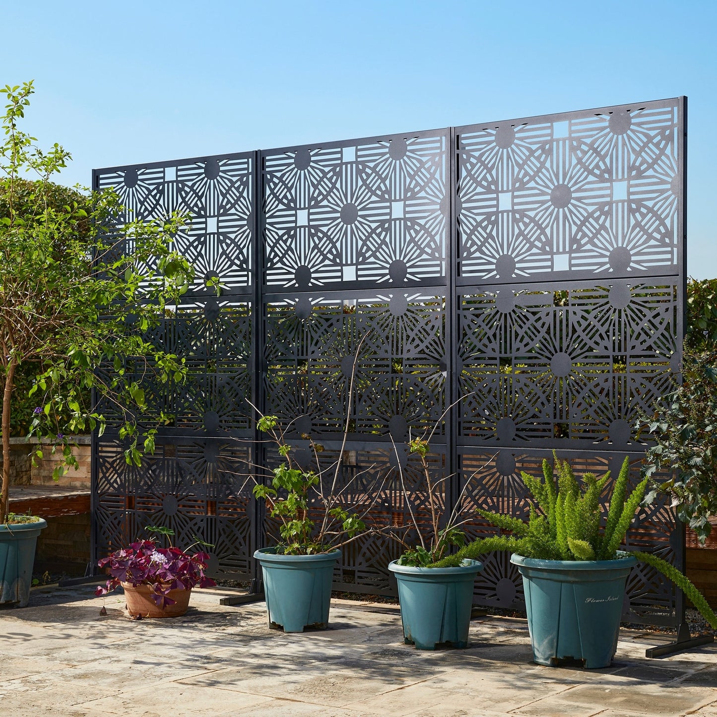 Glitzhome Écran de séparation de pièce, pare-vue à 3 panneaux, motif floral galvanisé, 1,8 m (6 pieds)