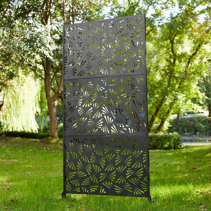 Glitzhome Écran de séparation de pièce, pare-vue à 3 panneaux, motif floral galvanisé, 1,8 m (6 pieds)