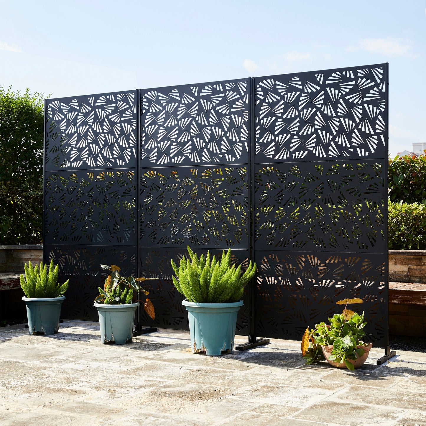 Glitzhome Écran de séparation de pièce, pare-vue à 3 panneaux, motif floral galvanisé, 1,8 m (6 pieds)