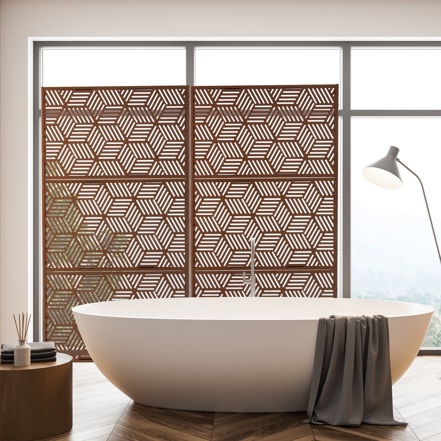 Glitzhome Écran de séparation de pièce, pare-vue à 3 panneaux, motif floral galvanisé, 1,8 m (6 pieds)