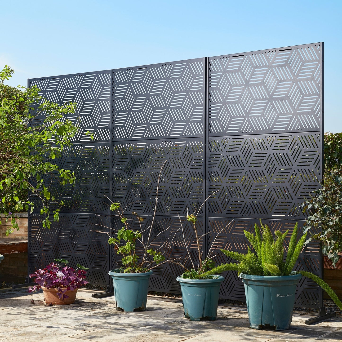 Glitzhome Écran de séparation de pièce, pare-vue à 3 panneaux, motif floral galvanisé, 1,8 m (6 pieds)