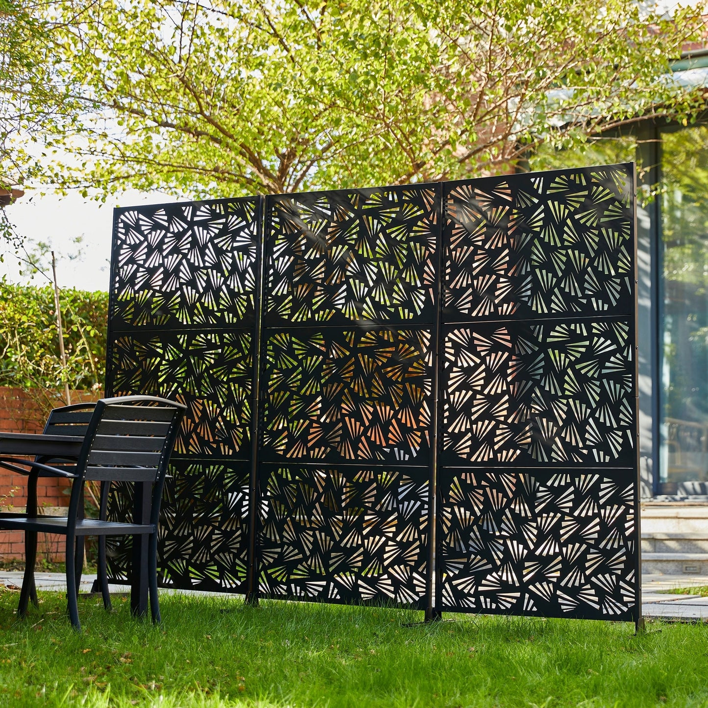 Glitzhome Écran de séparation de pièce, pare-vue à 3 panneaux, motif floral galvanisé, 1,8 m (6 pieds)