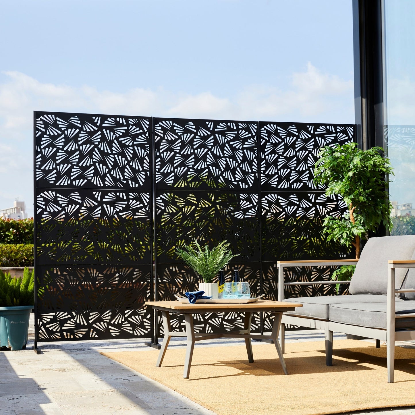 Glitzhome Écran de séparation de pièce, pare-vue à 3 panneaux, motif floral galvanisé, 1,8 m (6 pieds)