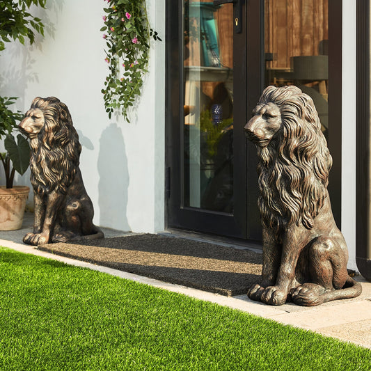 Glitzhome MGO - Lot de 2 statues de lions gardiens majestueux assis, pour porche, extérieur et intérieur.