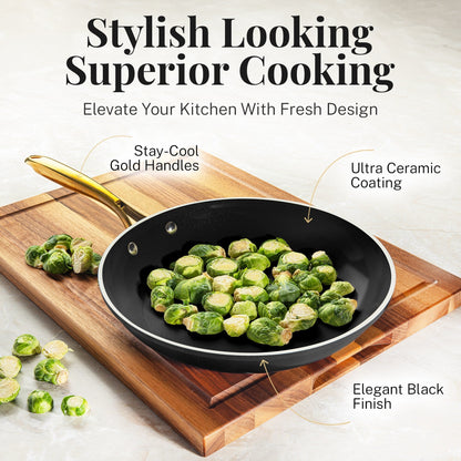 Ensemble de 15 pièces de casseroles et poêles ultra antiadhésives en céramique Gotham Steel noires, avec ustensiles.