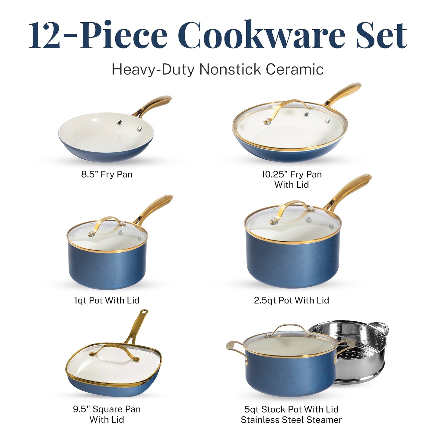 Ensemble de cuisine antiadhésif Gotham Steel crème/bleu marine, 12 pièces