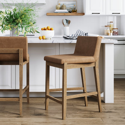 Tabouret de bar moderne Gracie, chaise rembourrée en bouclette et pieds en bois brossé