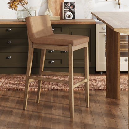 Tabouret de bar moderne Gracie, chaise rembourrée en bouclette et pieds en bois brossé