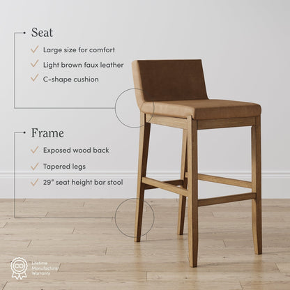 Tabouret de bar moderne Gracie, chaise rembourrée en bouclette et pieds en bois brossé