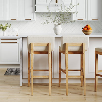 Tabouret de bar moderne Gracie, chaise rembourrée en bouclette et pieds en bois brossé