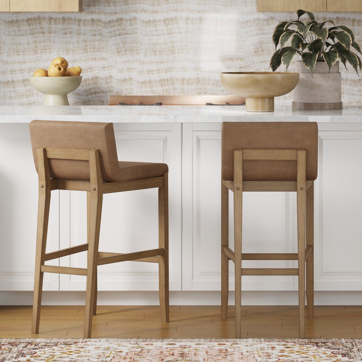 Tabouret de bar moderne Gracie, chaise rembourrée en bouclette et pieds en bois brossé