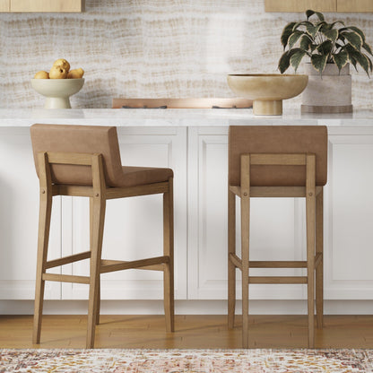 Tabouret de bar moderne Gracie, chaise rembourrée en bouclette et pieds en bois brossé