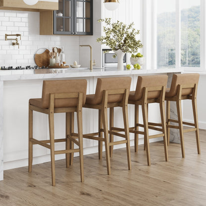 Tabouret de bar moderne Gracie, chaise rembourrée en bouclette et pieds en bois brossé