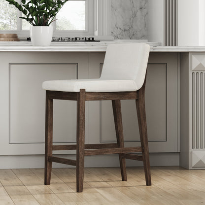 Tabouret de bar moderne Gracie, chaise rembourrée en bouclette et pieds en bois brossé