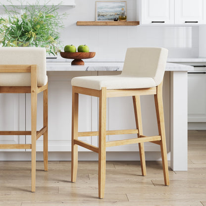 Tabouret de bar moderne Gracie, chaise rembourrée en bouclette et pieds en bois brossé