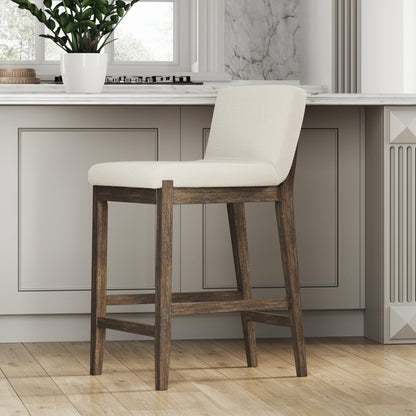 Tabouret de bar moderne Gracie, chaise rembourrée en bouclette et pieds en bois brossé