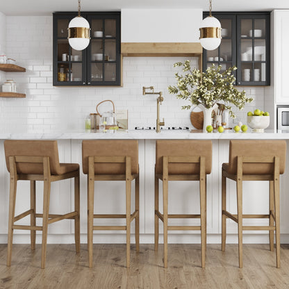 Tabouret de bar moderne Gracie, chaise rembourrée en bouclette et pieds en bois brossé