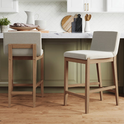 Tabouret de bar moderne Gracie, chaise rembourrée en bouclette et pieds en bois brossé