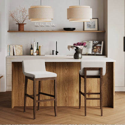 Tabouret de bar moderne Gracie, chaise rembourrée en bouclette et pieds en bois brossé