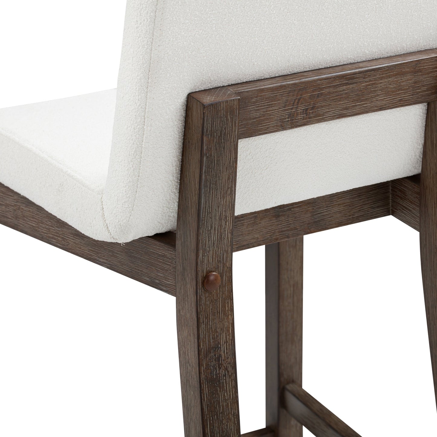 Tabouret de bar moderne Gracie, chaise rembourrée en bouclette et pieds en bois brossé