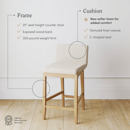 Tabouret de bar moderne Gracie, chaise rembourrée en bouclette et pieds en bois brossé