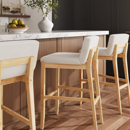 Tabouret de bar moderne Gracie, chaise rembourrée en bouclette et pieds en bois brossé