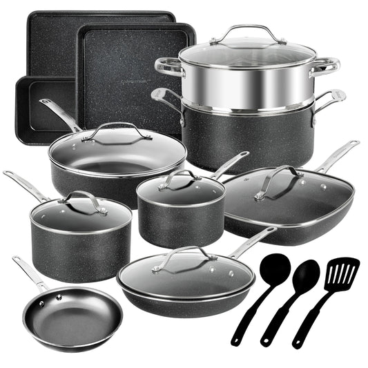 Ensemble de 20 pièces de casseroles, poêles, ustensiles de cuisine et de pâtisserie antiadhésifs Granitestone