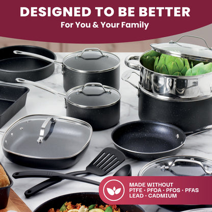 Ensemble de 20 pièces de casseroles, poêles, ustensiles de cuisine et de pâtisserie antiadhésifs Granitestone