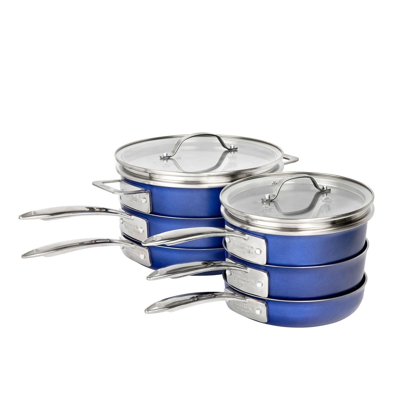 Ensemble de casseroles et poêles antiadhésives Granitestone Blue 15 pièces avec couvercles en verre