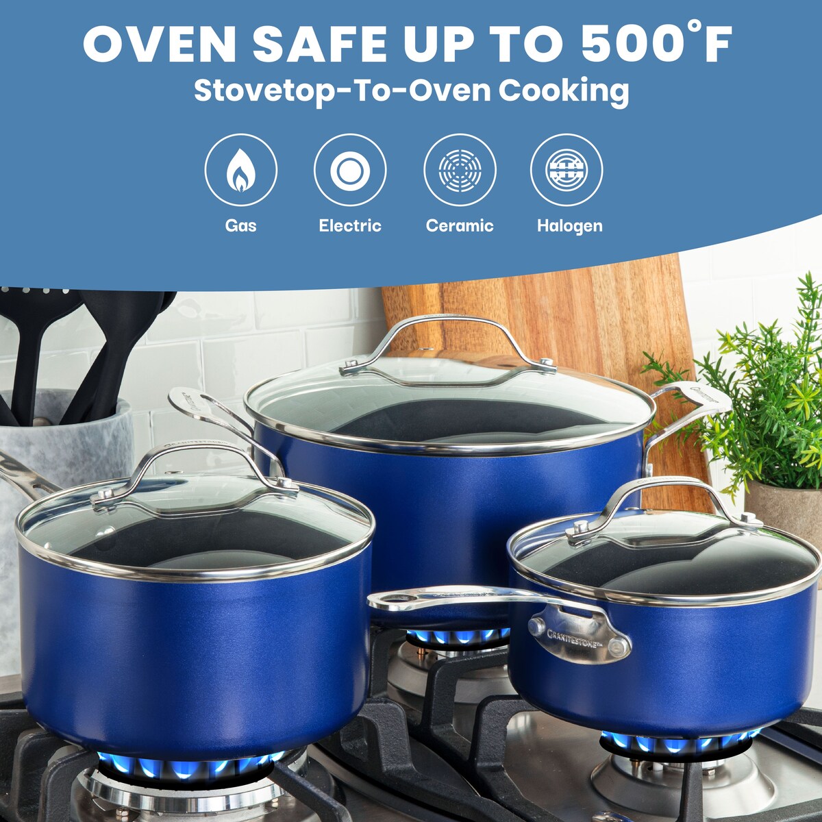 Ensemble de 20 pièces de batterie de cuisine antiadhésive Granitestone bleue
