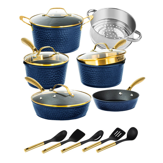 Ensemble de cuisine antiadhésif Granitestone Charleston en 15 pièces, forgé à la main