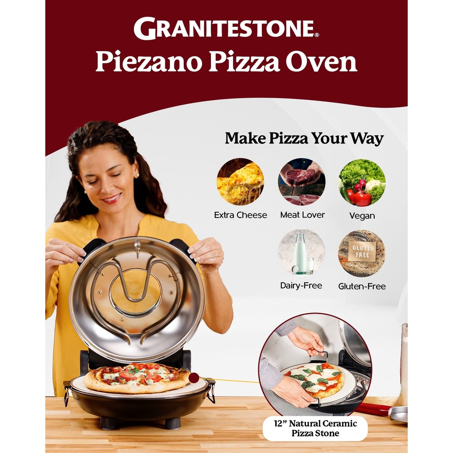 Four à pizza électrique Granitestone Piezano pour intérieur/extérieur avec pierre en céramique