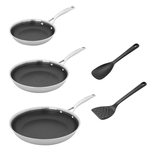 Ensemble de 3 poêles HENCKELS Paradigm avec pelle et cuillère de service offertes - 5 pièces