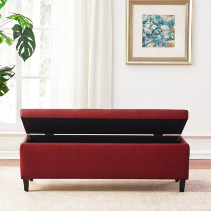 Ottoman rectangulaire de rangement recouvert de simili cuir - 50,3 x 17,50 x 18 pouces