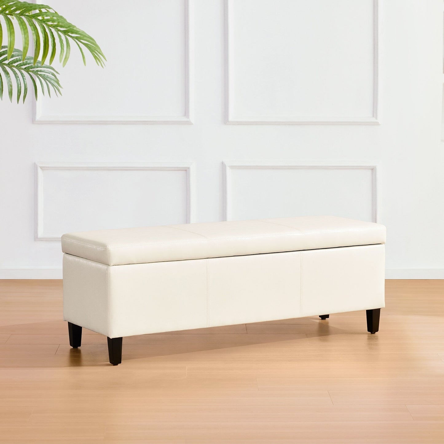 Ottoman rectangulaire de rangement recouvert de simili cuir - 50,3 x 17,50 x 18 pouces