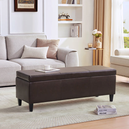 Ottoman rectangulaire de rangement recouvert de simili cuir - 50,3 x 17,50 x 18 pouces