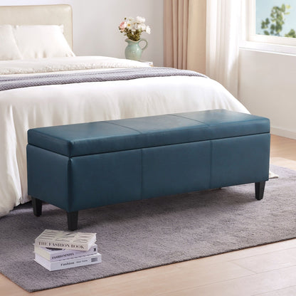 Ottoman rectangulaire de rangement recouvert de simili cuir - 50,3 x 17,50 x 18 pouces