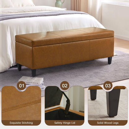 Ottoman rectangulaire de rangement recouvert de simili cuir - 50,3 x 17,50 x 18 pouces