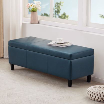 Ottoman rectangulaire de rangement recouvert de simili cuir - 50,3 x 17,50 x 18 pouces