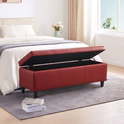 Ottoman rectangulaire de rangement recouvert de simili cuir - 50,3 x 17,50 x 18 pouces