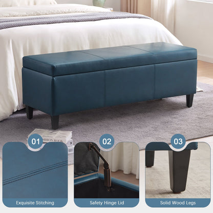 Ottoman rectangulaire de rangement recouvert de simili cuir - 50,3 x 17,50 x 18 pouces