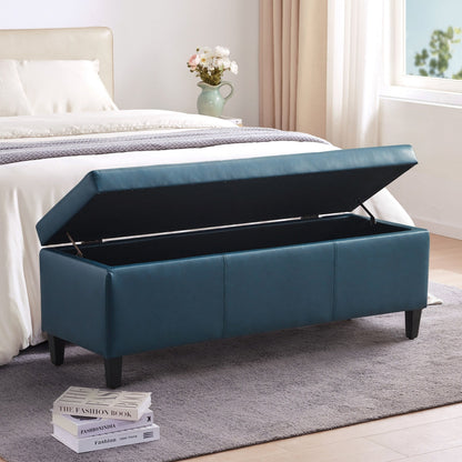 Ottoman rectangulaire de rangement recouvert de simili cuir - 50,3 x 17,50 x 18 pouces
