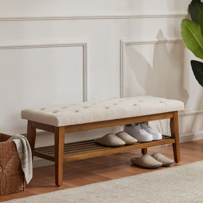 Banc à chaussures d'entrée, banc de rangement, tissu et bois massif, banc rembourré de 109 cm (43 pouces) pour salon, chambres à coucher