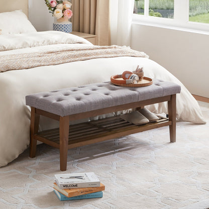 Banc à chaussures d'entrée, banc de rangement, tissu et bois massif, banc rembourré de 109 cm (43 pouces) pour salon, chambres à coucher