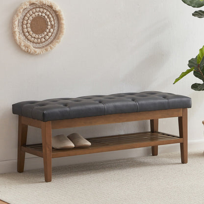 Banc à chaussures d'entrée, banc de rangement, tissu et bois massif, banc rembourré de 109 cm (43 pouces) pour salon, chambres à coucher