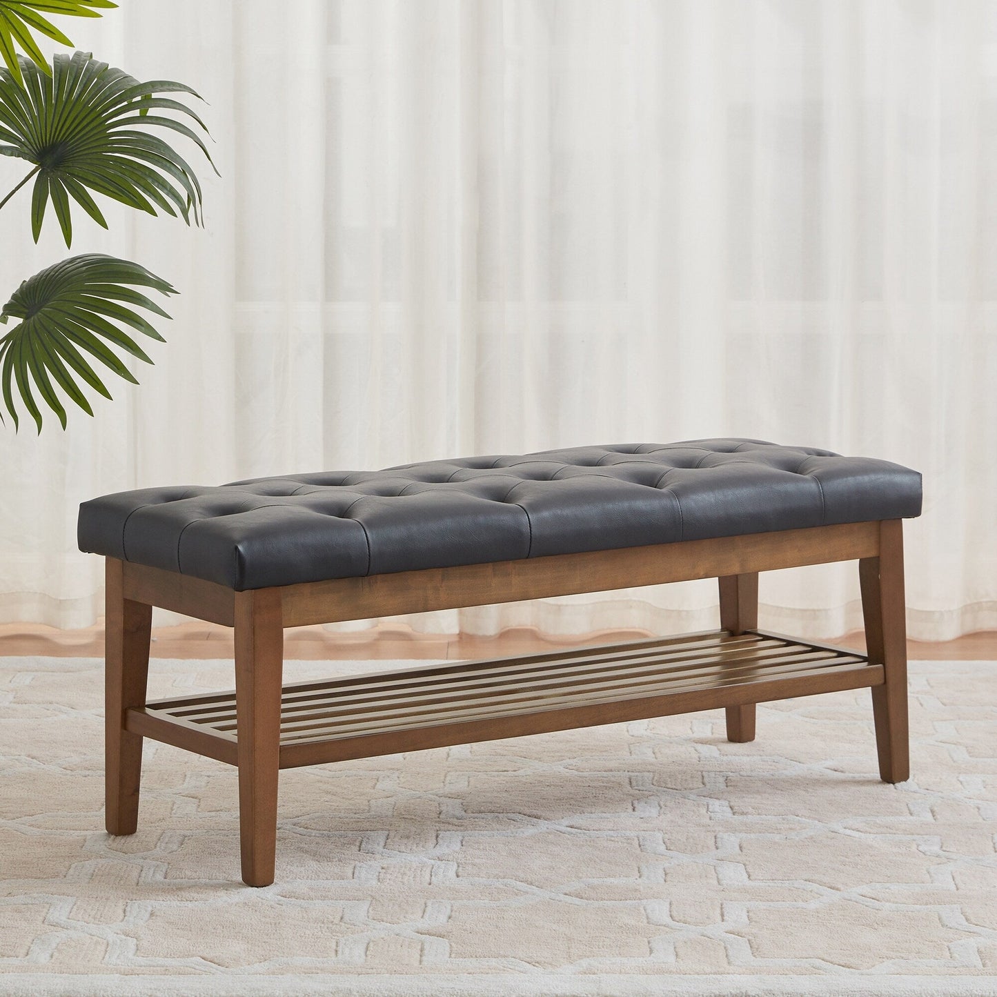 Banc à chaussures d'entrée, banc de rangement, tissu et bois massif, banc rembourré de 109 cm (43 pouces) pour salon, chambres à coucher